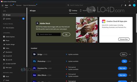 Screenshot of Adobe Creative Cloud Marketplace showing the Plugins section