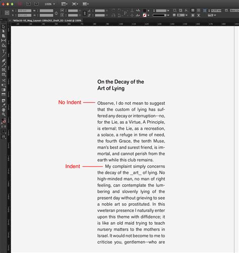 Adobe InDesign Paragraph Panel with Indent Controls