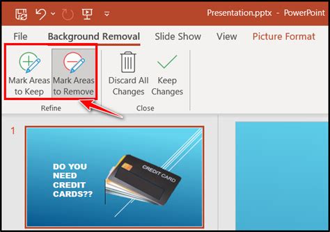 PowerPoint Mark Areas to Keep and Remove tools