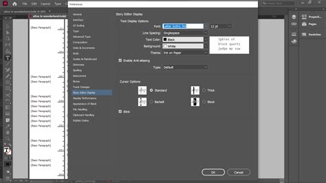 InDesign Story Editor with display preferences