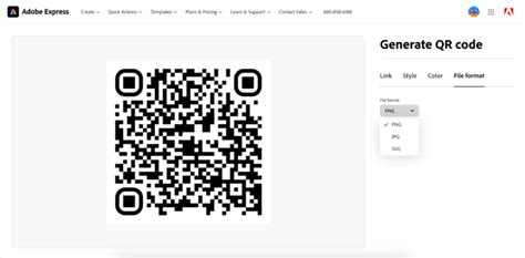 Screenshot of Adobe Express QR code generator interface