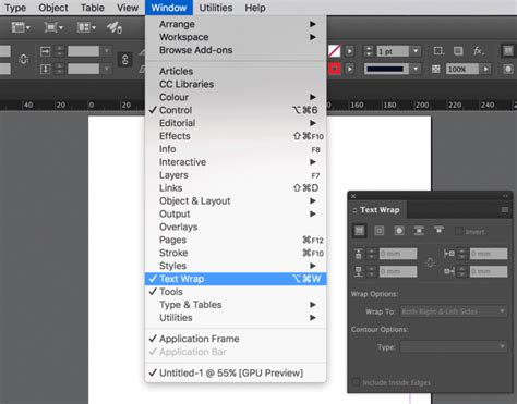 Adobe InDesign Text Wrap Panel