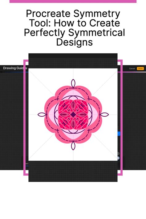 Procreate canvas with symmetry tool active and a lace pattern being drawn