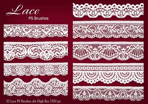 Examples of digital art using custom lace brushes for borders and embellishments