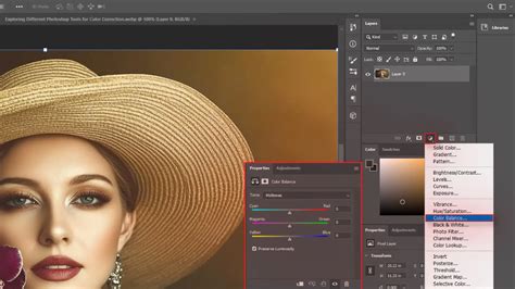 Photoshop interface showing color balance adjustments