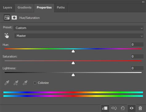 Photoshop Hue/Saturation panel with Colorize option enabled