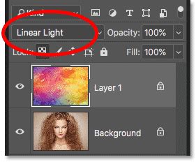 Photoshop layers panel showing Normal and Linear Light blend modes