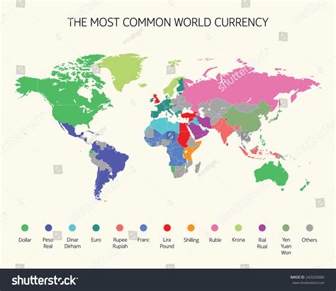 World map showing currency exchange rates