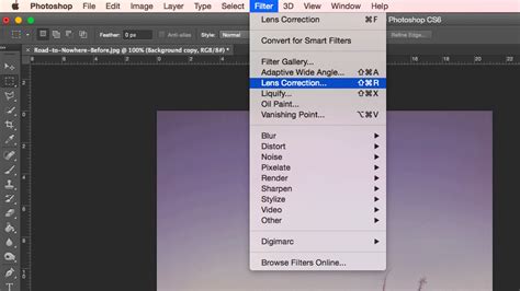 Screenshot of Photoshop's Lens Correction filter with the Custom tab and Vignette sliders visible