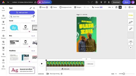 Adobe Express flyer creation interface