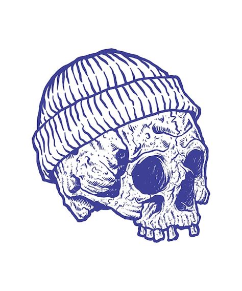 Illustration of a skull with textured beanie in Procreate