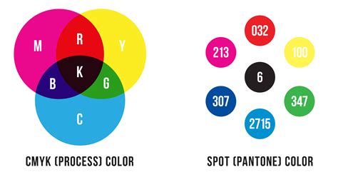 Diagram illustrating the difference between CMYK and PMS spot colors.