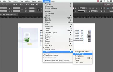 InDesign Data Merge panel with fields displayed