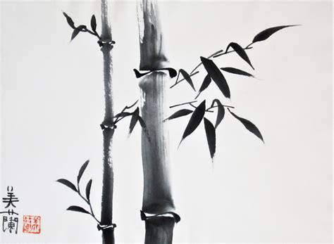 Traditional Japanese Sumi-e painting of a bamboo forest