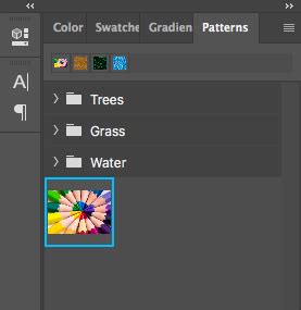 Photoshop interface showing the Patterns panel with default patterns