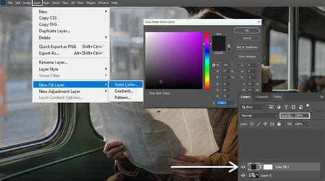 Photoshop Layers panel showing a Solid Color fill layer and a Pattern fill layer