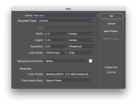 Photoshop document setup for fabric texture