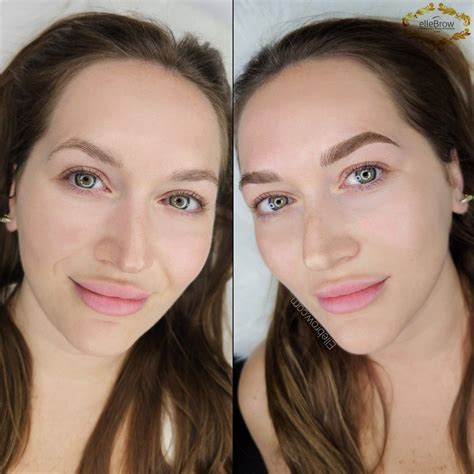 Before and after comparison of a portrait showing significant eyebrow enhancement