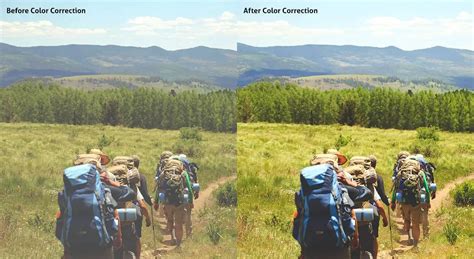 Split image showing before and after color correction