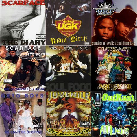 Collage of influential Southern hip-hop artists (OutKast, UGK, Scarface)