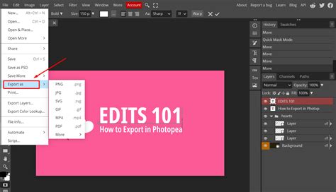 Photopea export settings for PNG