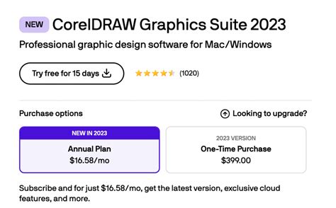 Comparison of CorelDRAW subscription and one-time purchase options