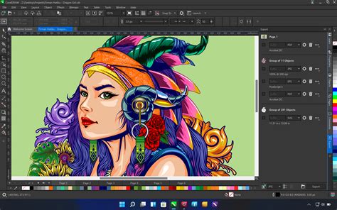 CorelDRAW Graphics Suite interface with various design tools