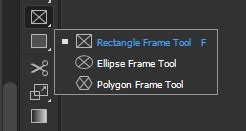 InDesign interface showing the Type Tool and Rectangle Frame Tool