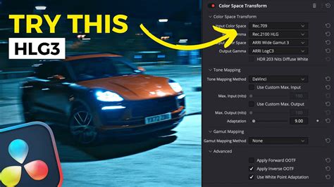 DaVinci Resolve CST node settings for Rec.709 input with adjusted Tone Mapping