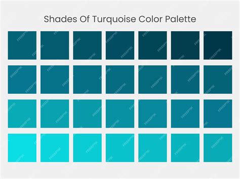 A spectrum of turquoise shades, tints, and tones