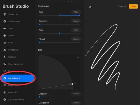 Diagram illustrating Procreate brush settings