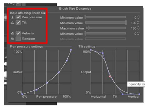 Clip Studio Paint brush pressure settings