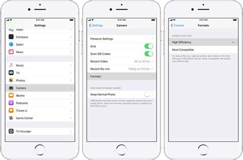 Apple iPhone camera interface showing HEIC format option