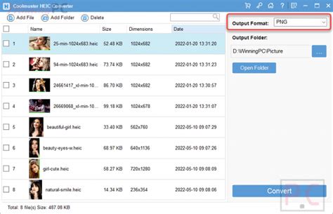 Screenshot of Coolmuster HEIC Converter interface showing file addition and output format selection