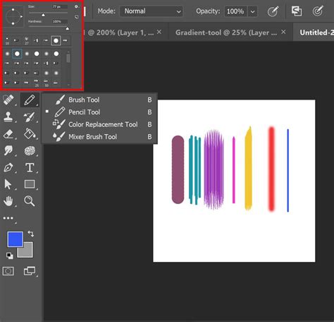 Photoshop Brush Tool Options Bar showing Opacity and Flow sliders