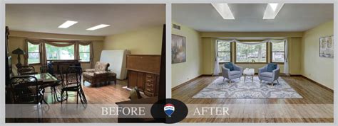 Before and after comparison of a real estate photo, showing grass brushes used to improve the lawn