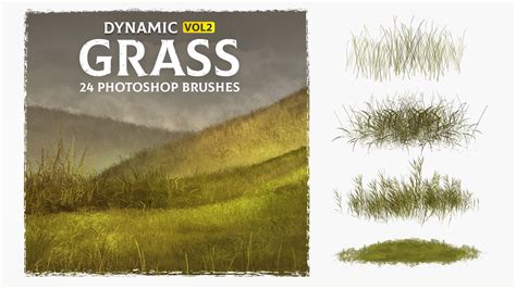 Photoshop interface showing a new layer with grass brushes applied