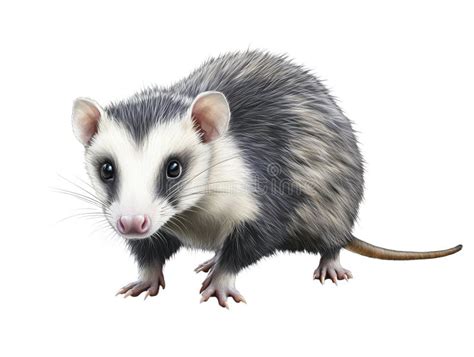 Opossum head with detailed fur texture and whiskers
