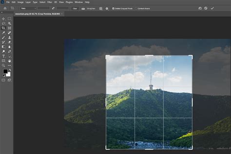 Photoshop Crop Tool interface with bounding box and handles
