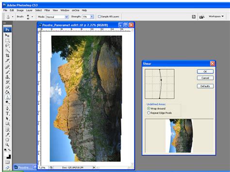 Photoshop Shear filter dialog box with an S-shaped curve