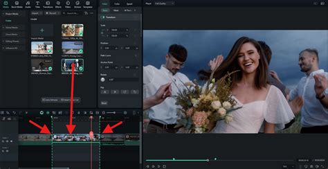 Video editing timeline with in and out points