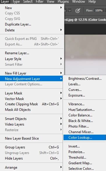 Photoshop - Color Lookup adjustment layer properties with 3DLUT selection
