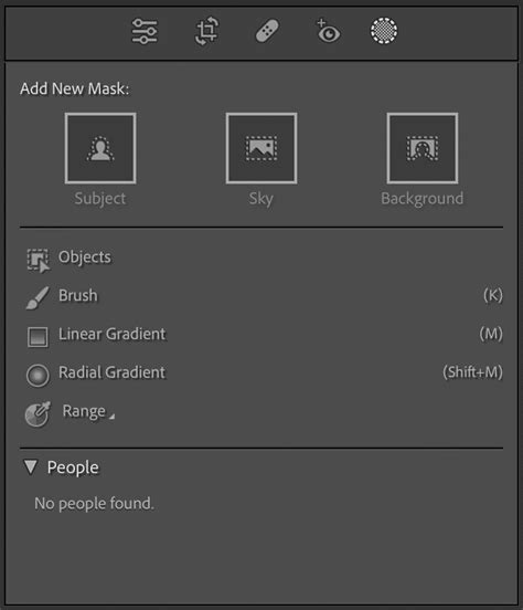 Lightroom Classic CC masking tools showing radial and linear gradients