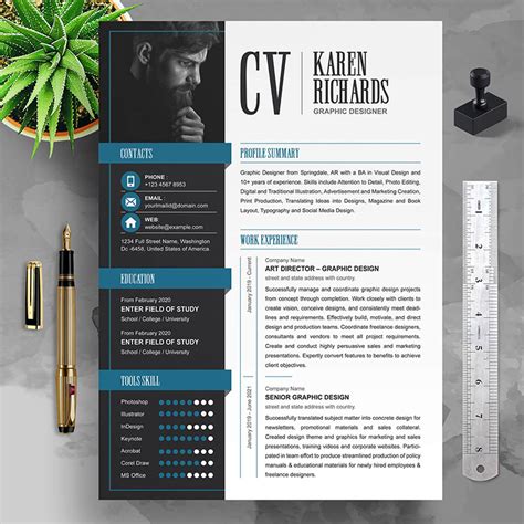 Graphic designer working on a resume template in Photoshop