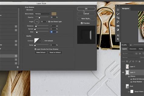 Photoshop screenshot showing Emboss filter settings