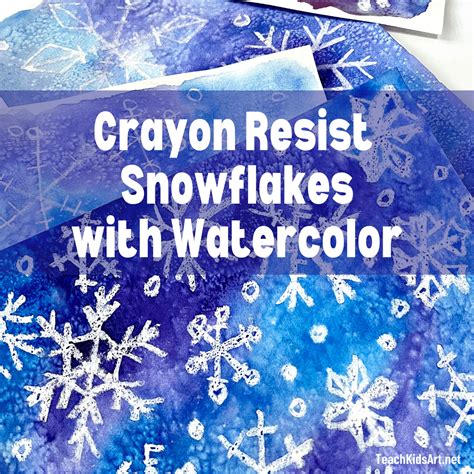 Student artwork showing crayon resist technique for snow