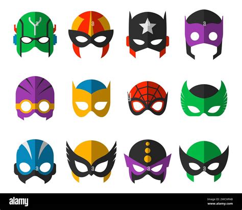 Collection of colorful, hand-drawn superhero masks