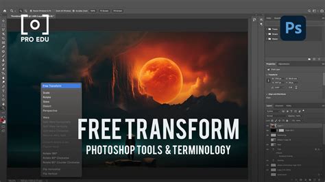 Photoshop interface with image open and Free Transform tool active