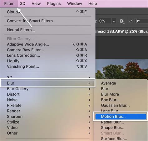 Photoshop Filter Blur Motion Blur Menu