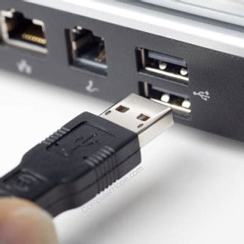 Image of a USB connection port on a computer and a graphics tablet.